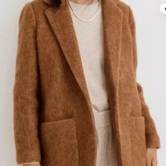 Madewell Larsen Boucle Knit Blazer Toffee Wool Alpaca Women's size X Small - Picture 3 of 9